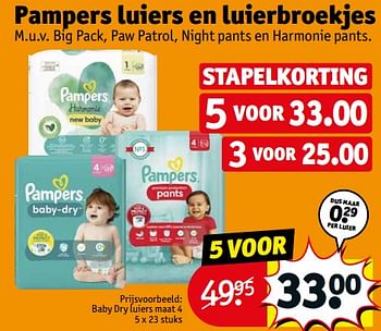 Aanbiedingen Pampers baby dry luiers maat 4 - Pampers - Geldig van 05/09/2023 tot 10/09/2023 bij Kruidvat
