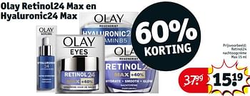 Aanbiedingen Retinol24 nachtoogcrème max - Olay - Geldig van 05/09/2023 tot 10/09/2023 bij Kruidvat