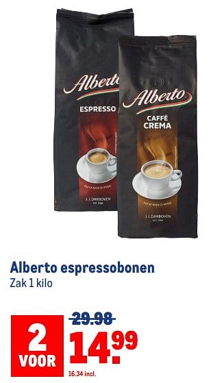 Aanbiedingen Alberto espressobonen - Alberto - Geldig van 30/08/2023 tot 12/09/2023 bij Makro