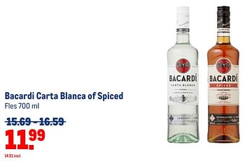 Aanbiedingen Bacardi carta blanca of spiced - Bacardi - Geldig van 30/08/2023 tot 12/09/2023 bij Makro