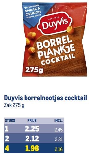 Aanbiedingen Duyvis borrelnootjes cocktail - Duyvis - Geldig van 30/08/2023 tot 12/09/2023 bij Makro