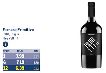 Aanbiedingen Farnese primitivo italië, puglia - Rode wijnen - Geldig van 30/08/2023 tot 12/09/2023 bij Makro