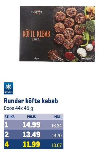 Aanbiedingen Runder köfte kebab - majstro - Geldig van 30/08/2023 tot 12/09/2023 bij Makro