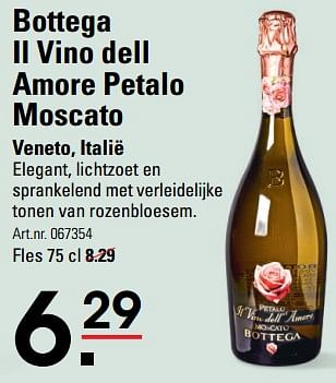 Aanbiedingen Bottega il vino dell amore petalo moscato veneto, italië - Schuimwijnen - Geldig van 24/08/2023 tot 11/09/2023 bij Sligro