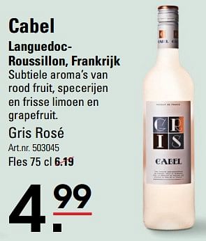 Aanbiedingen Cabel languedocroussillon, frankrijk gris rosé - Rosé wijnen - Geldig van 24/08/2023 tot 11/09/2023 bij Sligro