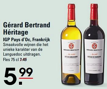 Aanbiedingen Gérard bertrand héritage igp pays d’oc, frankrijk - Witte wijnen - Geldig van 24/08/2023 tot 11/09/2023 bij Sligro