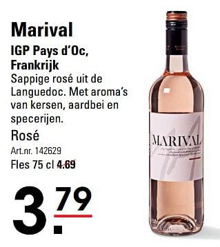 Aanbiedingen Marival igp pays d’oc, frankrijk rosé - Rosé wijnen - Geldig van 24/08/2023 tot 11/09/2023 bij Sligro