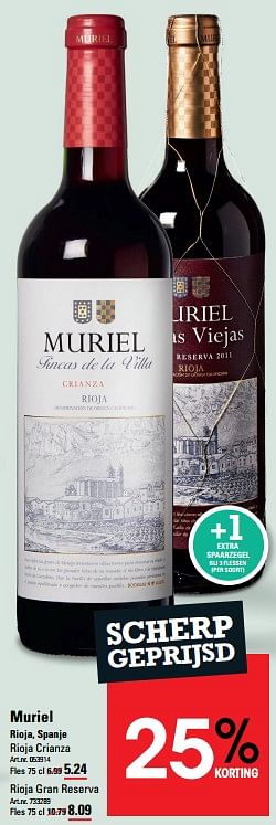 Aanbiedingen Muriel rioja, spanje rioja crianza - Rode wijnen - Geldig van 24/08/2023 tot 11/09/2023 bij Sligro