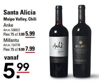 Aanbiedingen Santa alicia maipo valley, chili anke - Rode wijnen - Geldig van 24/08/2023 tot 11/09/2023 bij Sligro