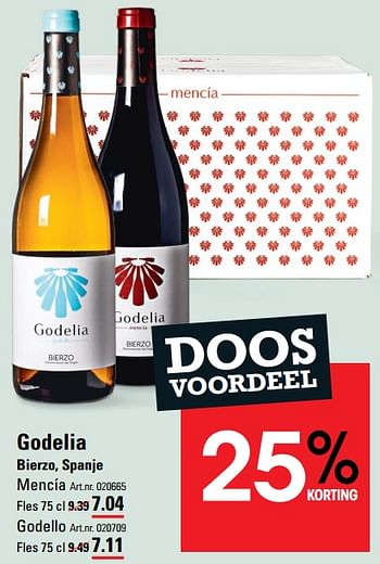 Aanbiedingen Godelia bierzo, spanje mencía - Rode wijnen - Geldig van 24/08/2023 tot 11/09/2023 bij Sligro
