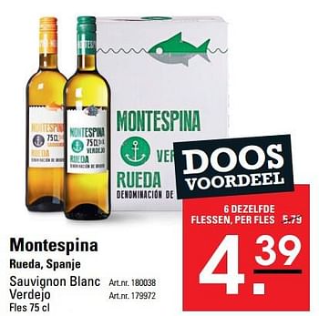 Aanbiedingen Montespina rueda, spanje sauvignon blanc - Witte wijnen - Geldig van 24/08/2023 tot 11/09/2023 bij Sligro