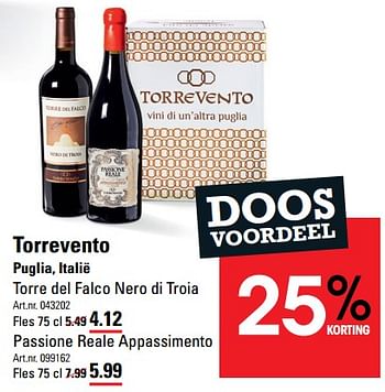 Aanbiedingen Torrevento puglia, italië torre del falco nero di troia - Rode wijnen - Geldig van 24/08/2023 tot 11/09/2023 bij Sligro