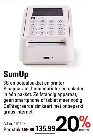 Aanbiedingen Sumup 3g en betaalpakket en printer - Sumup' - Geldig van 24/08/2023 tot 11/09/2023 bij Sligro