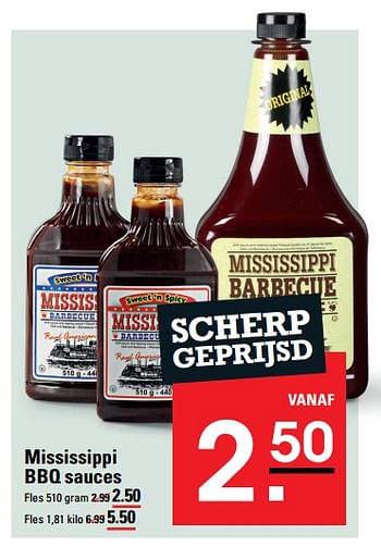 Aanbiedingen Mississippi bbq sauces - Mississippi - Geldig van 24/08/2023 tot 11/09/2023 bij Sligro