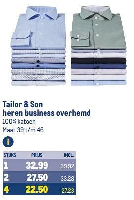 Aanbiedingen Tailor + son heren business overhemd - Tailor &amp; Son - Geldig van 30/08/2023 tot 12/09/2023 bij Makro