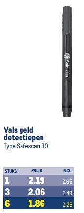 Aanbiedingen Vals geld detectiepen - SafeScan - Geldig van 30/08/2023 tot 12/09/2023 bij Makro