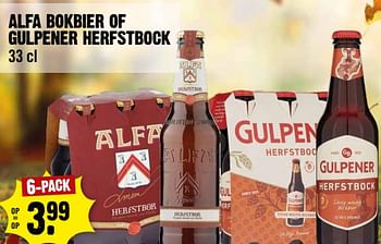Aanbiedingen Alfa bokbier of gulpener herfstbock - Huismerk - Dirk III - Geldig van 06/09/2023 tot 12/09/2023 bij Dirk III