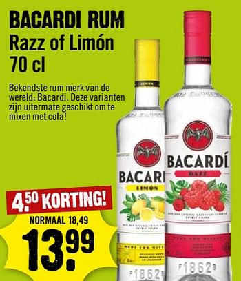 Aanbiedingen Bacardi rum razz of limón - Bacardi - Geldig van 06/09/2023 tot 12/09/2023 bij Dirk III