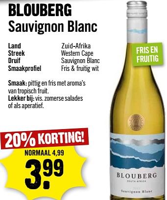 Aanbiedingen Blouberg sauvignon blanc - Witte wijnen - Geldig van 06/09/2023 tot 12/09/2023 bij Dirk III