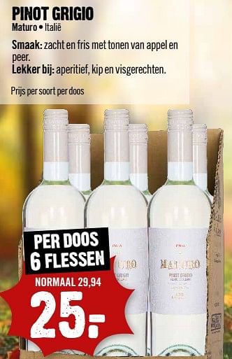 Aanbiedingen Pinot grigio maturo italië - Witte wijnen - Geldig van 06/09/2023 tot 12/09/2023 bij Dirk III