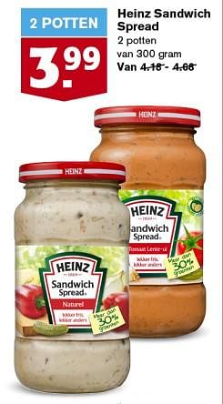 Aanbiedingen Heinz sandwich spread - Heinz - Geldig van 06/09/2023 tot 12/09/2023 bij Hoogvliet