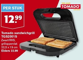Aanbiedingen Tomado sandwichgrill tgs2001s - Tomado - Geldig van 06/09/2023 tot 12/09/2023 bij Hoogvliet