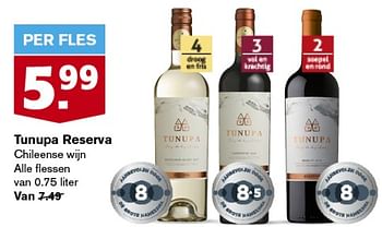 Aanbiedingen Tunupa reserva chileense wijn - Witte wijnen - Geldig van 06/09/2023 tot 12/09/2023 bij Hoogvliet