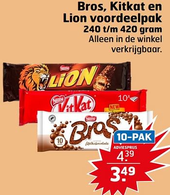 Aanbiedingen Bros, kitkat en lion voordeelpak - Nestlé - Geldig van 05/09/2023 tot 17/09/2023 bij Trekpleister