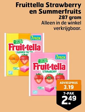 Aanbiedingen Fruittella strawberry en summerfruits - Fruittella - Geldig van 05/09/2023 tot 17/09/2023 bij Trekpleister