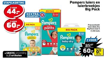 Aanbiedingen Luiers baby dry big pack maat 5 - Pampers - Geldig van 05/09/2023 tot 17/09/2023 bij Trekpleister