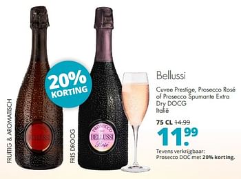 Aanbiedingen Bellussi cuvee prestige, prosecco rosé of prosecco spumante extra dry docg italië - Schuimwijnen - Geldig van 04/09/2023 tot 17/09/2023 bij Mitra