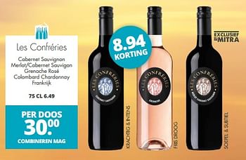 Aanbiedingen Les confréries cabernet sauvignon merlot-cabernet sauvigon grenache rosé colombard chardonnay frankrijk - Rode wijnen - Geldig van 04/09/2023 tot 17/09/2023 bij Mitra