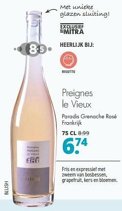 Aanbiedingen Preignes le vieux paradis grenache rosé frankrijk - Rosé wijnen - Geldig van 04/09/2023 tot 17/09/2023 bij Mitra