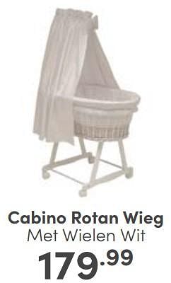 Aanbiedingen Cabino rotan wieg met wielen wit - Cabino - Geldig van 10/09/2023 tot 16/09/2023 bij Baby & Tiener Megastore