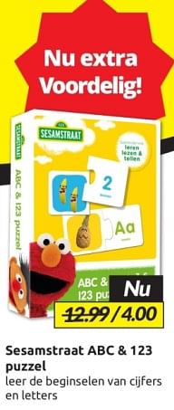 Aanbiedingen Sesamstraat abc + 123 puzzel - Just Games - Geldig van 09/09/2023 tot 17/09/2023 bij Boekenvoordeel