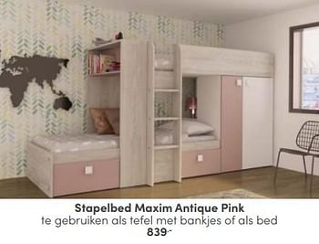 Aanbiedingen Stapelbed maxim antique pink - Huismerk - Baby &amp; Tiener Megastore - Geldig van 03/09/2023 tot 30/09/2023 bij Baby & Tiener Megastore