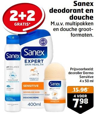 Aanbiedingen Deoroller dermo sensitive - Sanex - Geldig van 05/09/2023 tot 17/09/2023 bij Trekpleister