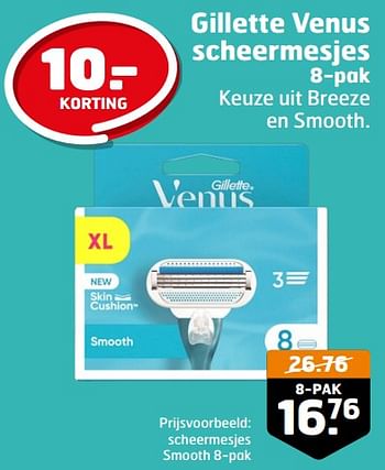 Aanbiedingen Gillette venus scheermesjes smooth - Gillette - Geldig van 05/09/2023 tot 17/09/2023 bij Trekpleister