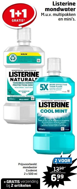 Aanbiedingen Listerine mondwater coolmint - Listerine - Geldig van 05/09/2023 tot 17/09/2023 bij Trekpleister