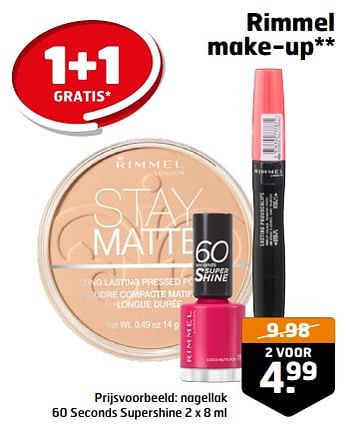 Aanbiedingen Nagellak 60 seconds supershine - Rimmel - Geldig van 05/09/2023 tot 17/09/2023 bij Trekpleister