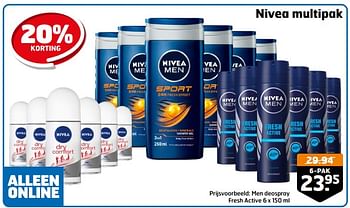 Aanbiedingen Nivea multipak men deospray fresh active - Nivea - Geldig van 05/09/2023 tot 17/09/2023 bij Trekpleister