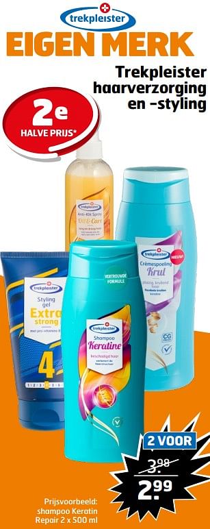 Aanbiedingen Shampoo keratin repair - Huismerk - Trekpleister - Geldig van 05/09/2023 tot 17/09/2023 bij Trekpleister