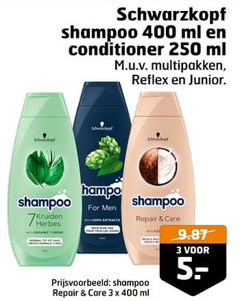 Aanbiedingen Shampoo repair + care - Schwartzkopf - Geldig van 05/09/2023 tot 17/09/2023 bij Trekpleister