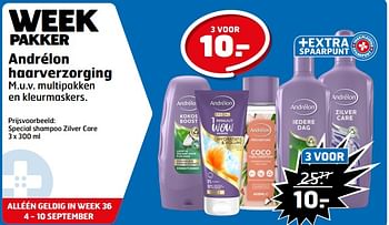 Aanbiedingen Special shampoo zilver care - Andrelon - Geldig van 05/09/2023 tot 17/09/2023 bij Trekpleister