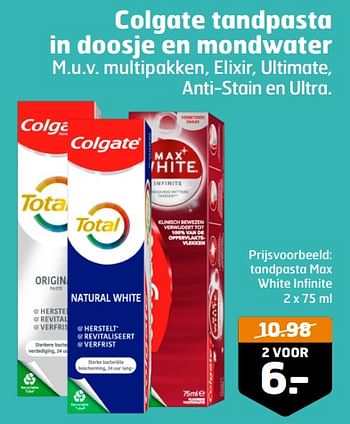 Aanbiedingen Tandpasta max white infinite - Colgate - Geldig van 05/09/2023 tot 17/09/2023 bij Trekpleister