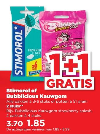Aanbiedingen Bubblicious kauwgom strawberry splash - Bubblicious - Geldig van 10/09/2023 tot 16/09/2023 bij Plus