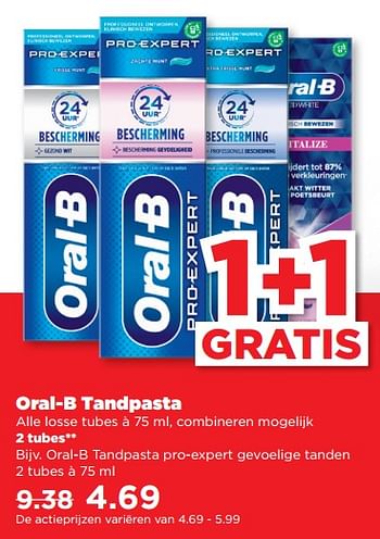 Aanbiedingen Oral-b tandpasta pro-expert gevoelige tanden - Oral-B - Geldig van 10/09/2023 tot 16/09/2023 bij Plus