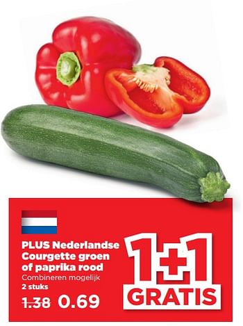 Aanbiedingen Plus nederlandse courgette groen of paprika rood - Huismerk - Plus - Geldig van 10/09/2023 tot 16/09/2023 bij Plus