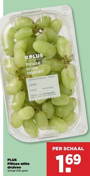 Aanbiedingen Plus pitloze witte druiven - Huismerk - Plus - Geldig van 10/09/2023 tot 16/09/2023 bij Plus