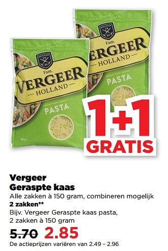 Aanbiedingen Vergeer geraspte kaas pasta - Vergeer  - Geldig van 10/09/2023 tot 16/09/2023 bij Plus